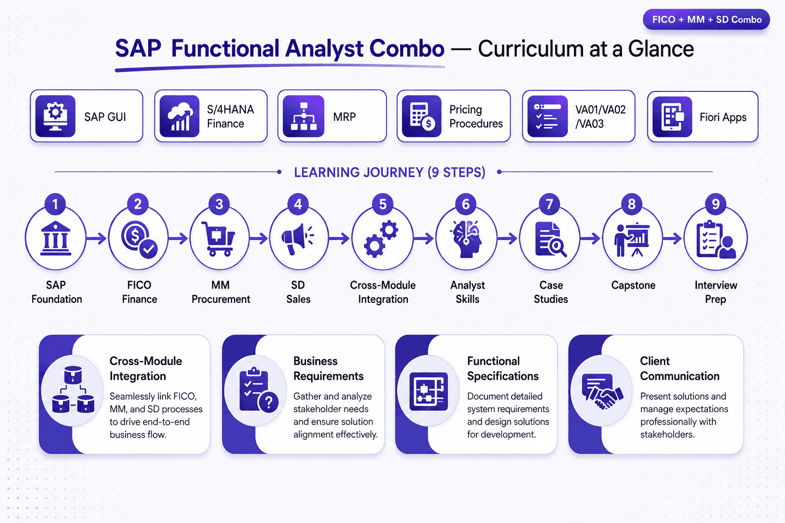 SAP Functional Analyst combo curriculum overview — SAP FICO, MM and SD combined training roadmap